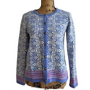 Appleseed's Petite Small Blue and White  With a touch of Pink Nordic Pattern